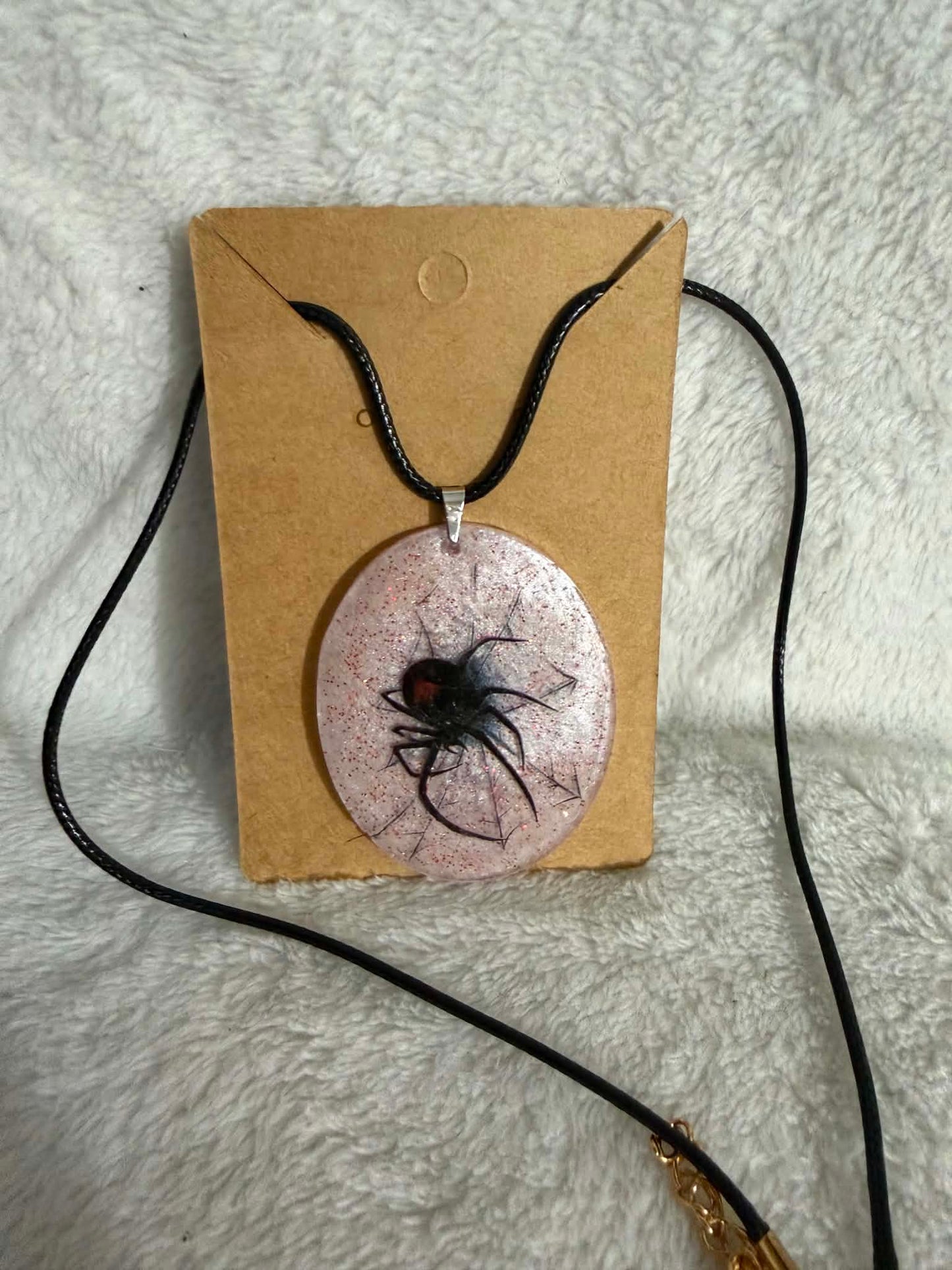 Black Widow Spider Resin Pendant Necklace