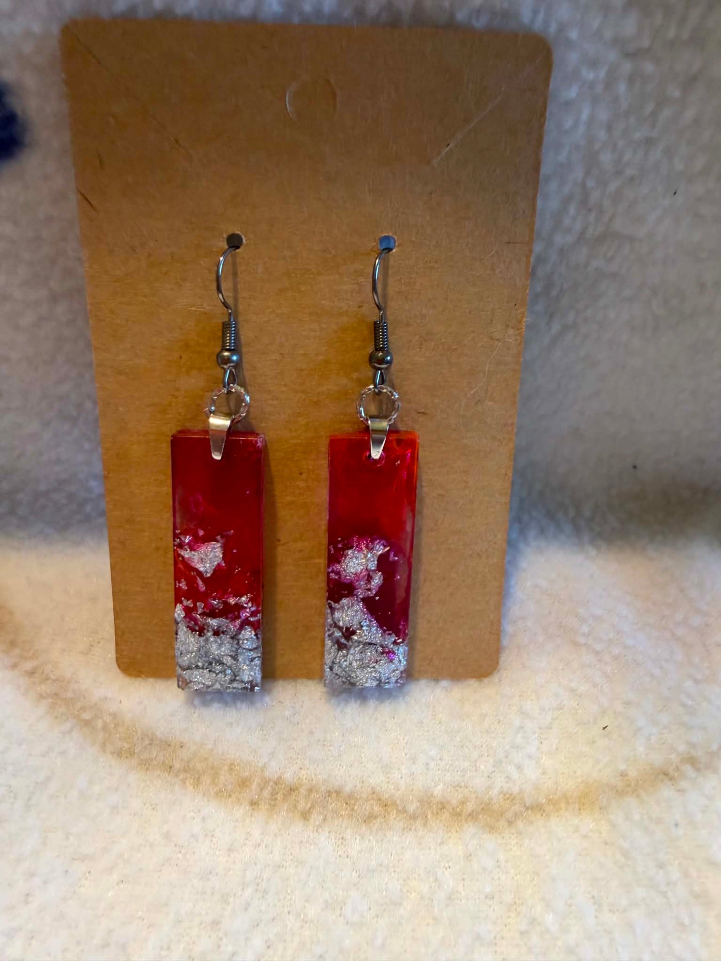 Medium Pink & Silver Foil Rectangle Earrings