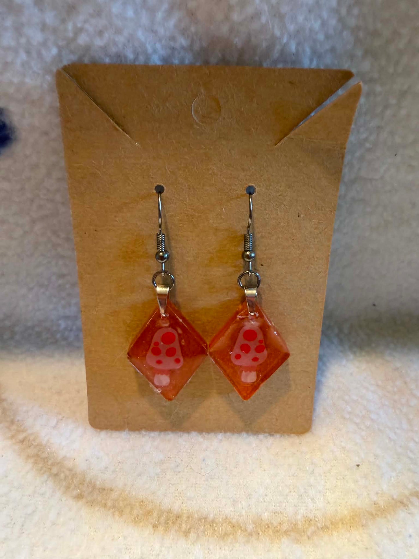 Rustic Orange Mushroom Diamond Resin Jewelry Set