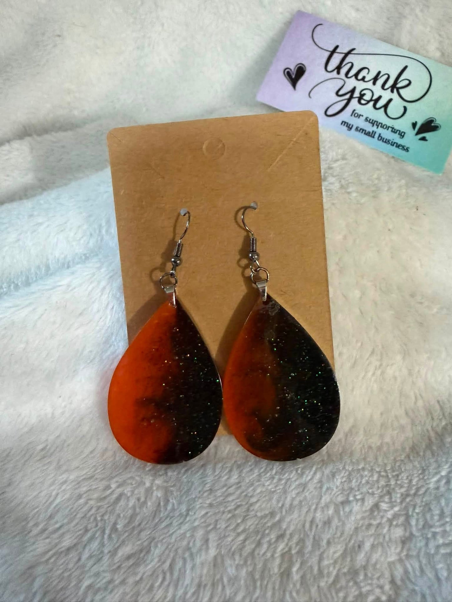 Halloween Orange & Black Swirl Teardrop Earrings