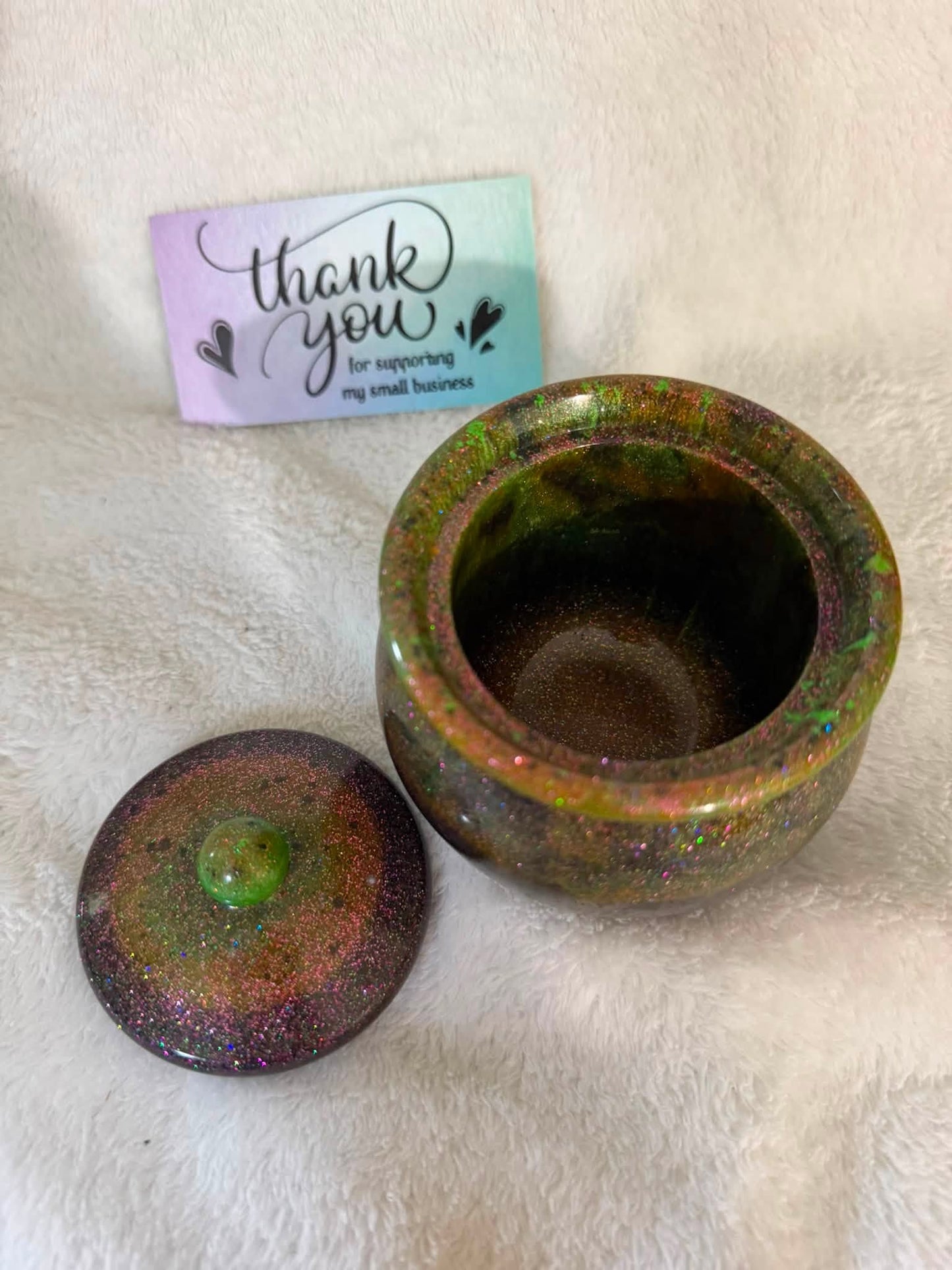 Colorful Swirl Cauldron Trinket Jar with Lid