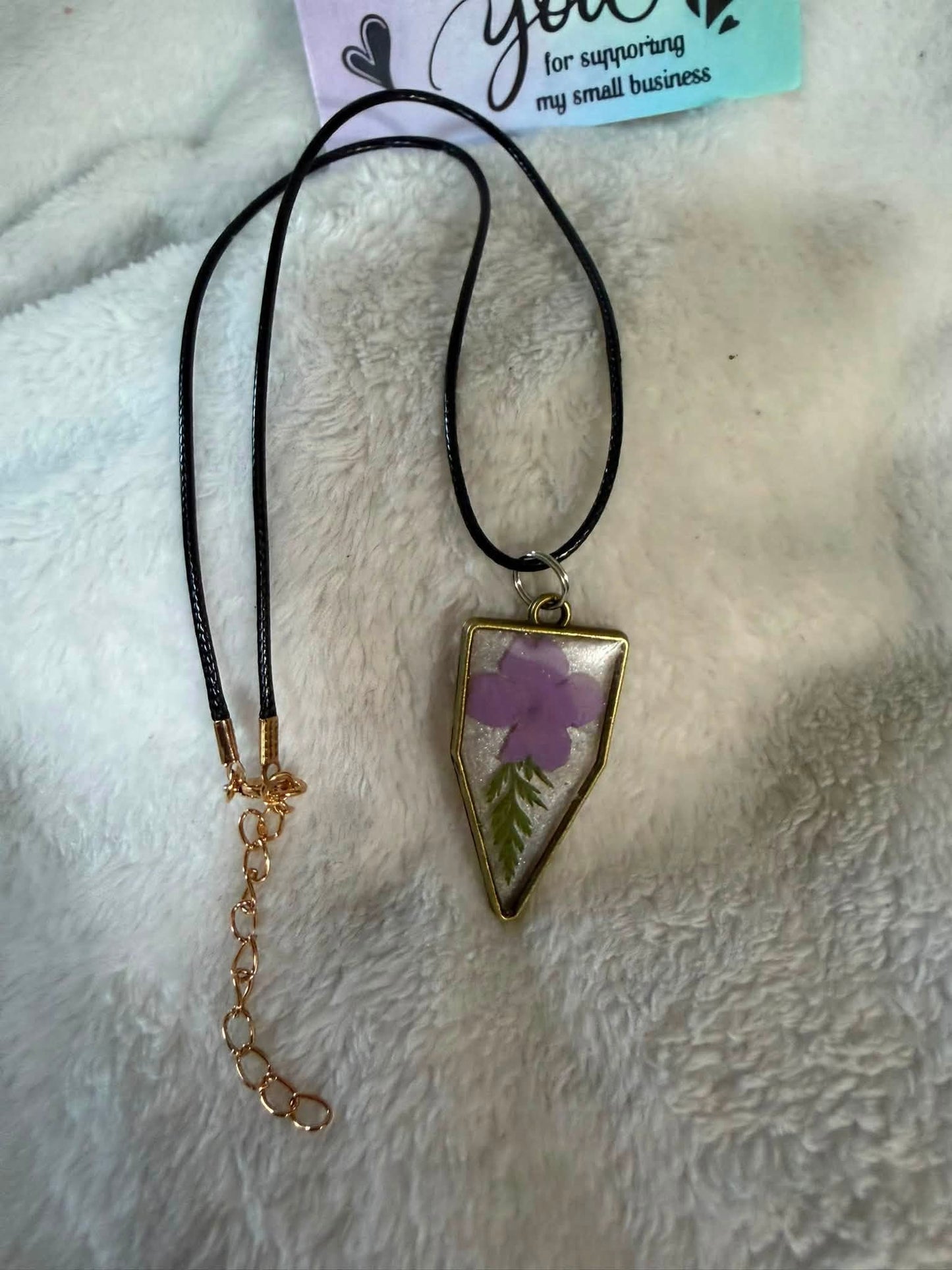 Pressed Periwinkle & Leaf Shield Pendant Necklace