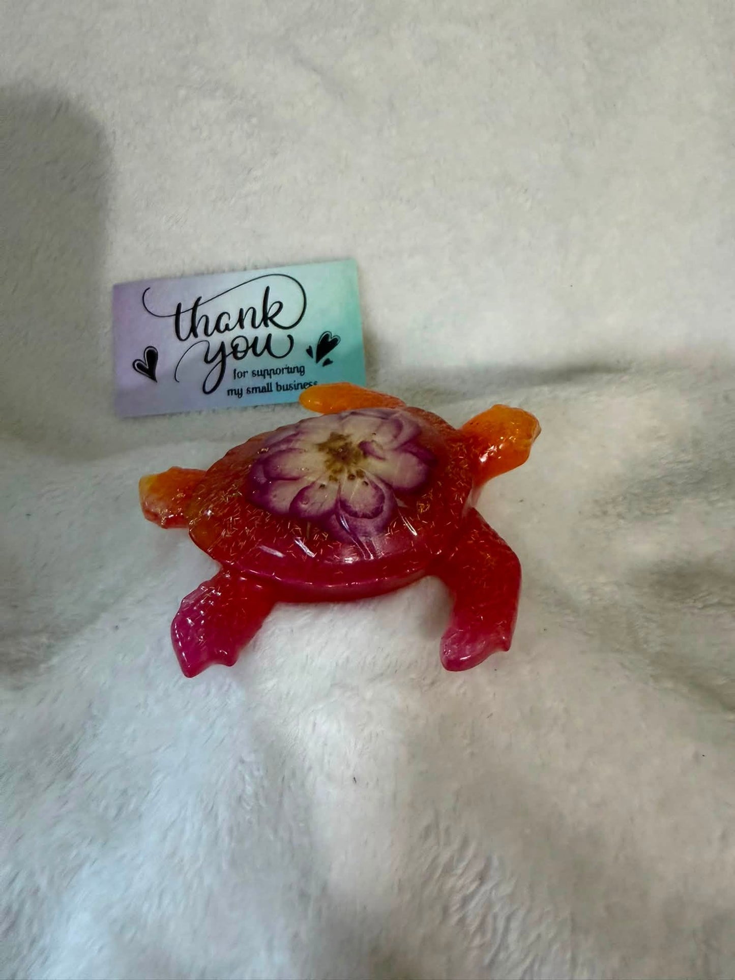 Sea Turtle Figurine with Dried Mini Rose