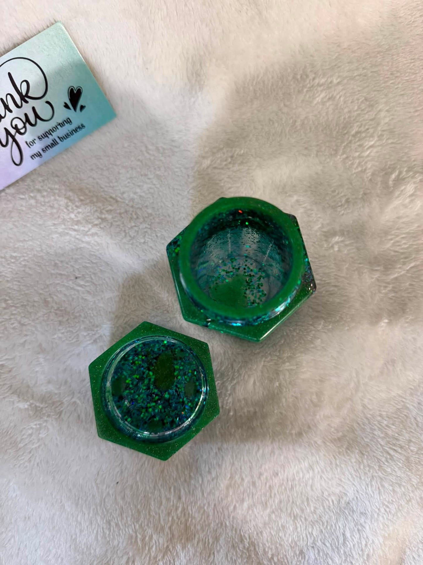 Teal, Blue & Green Glitter Hexagonal Stash Jar