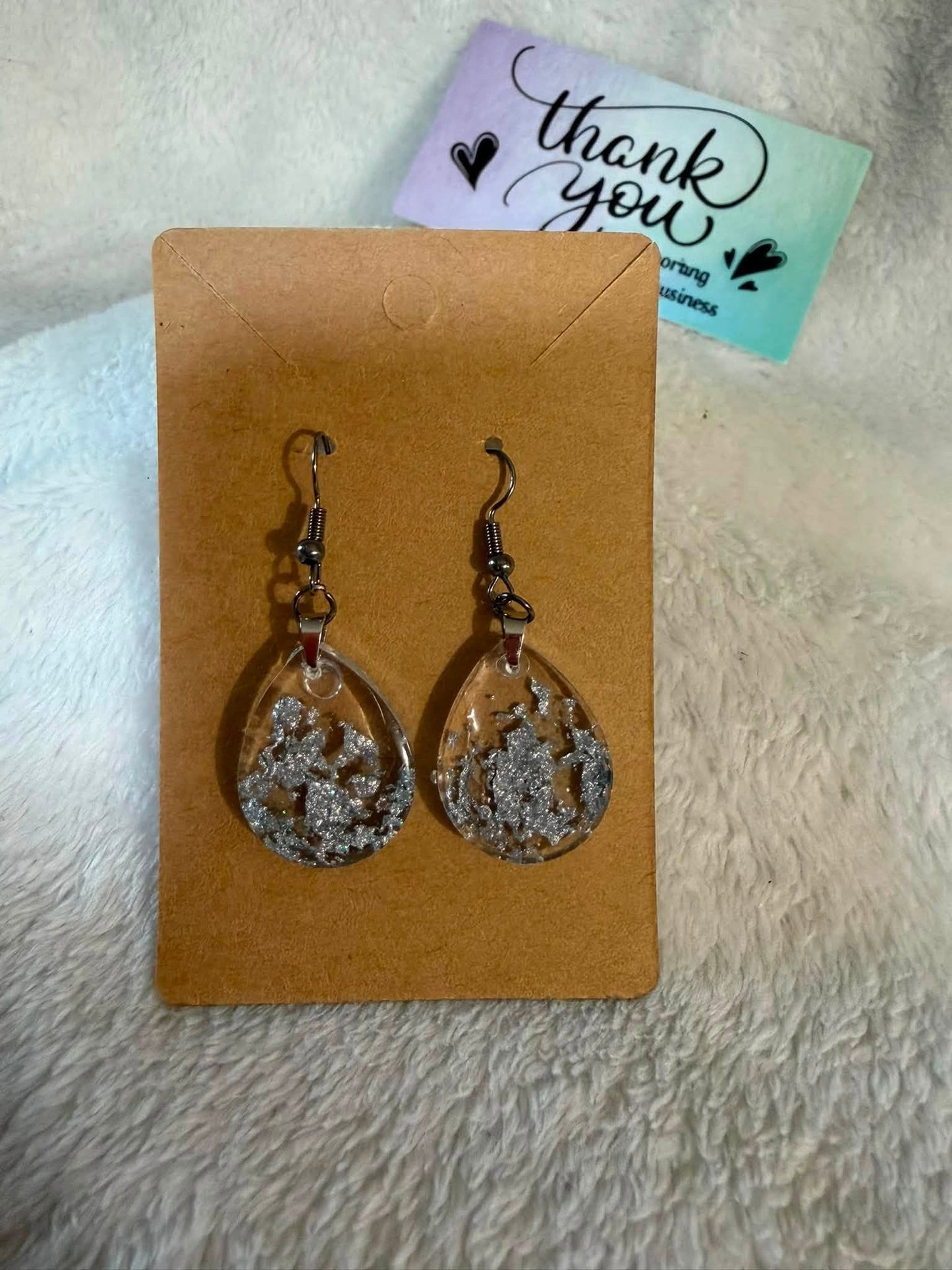 Silver Foil Oval Earring & Necklace Set