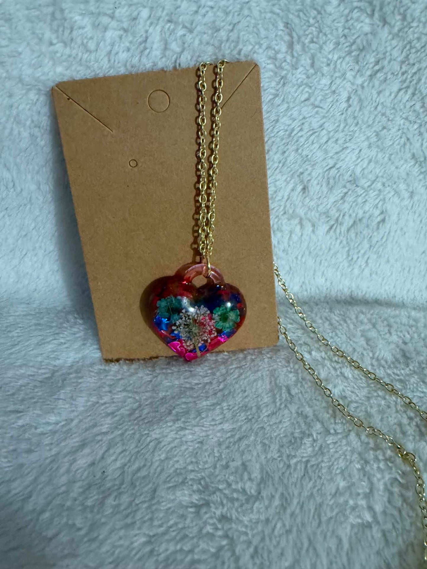 Botanical Heart Resin Pendant Necklace