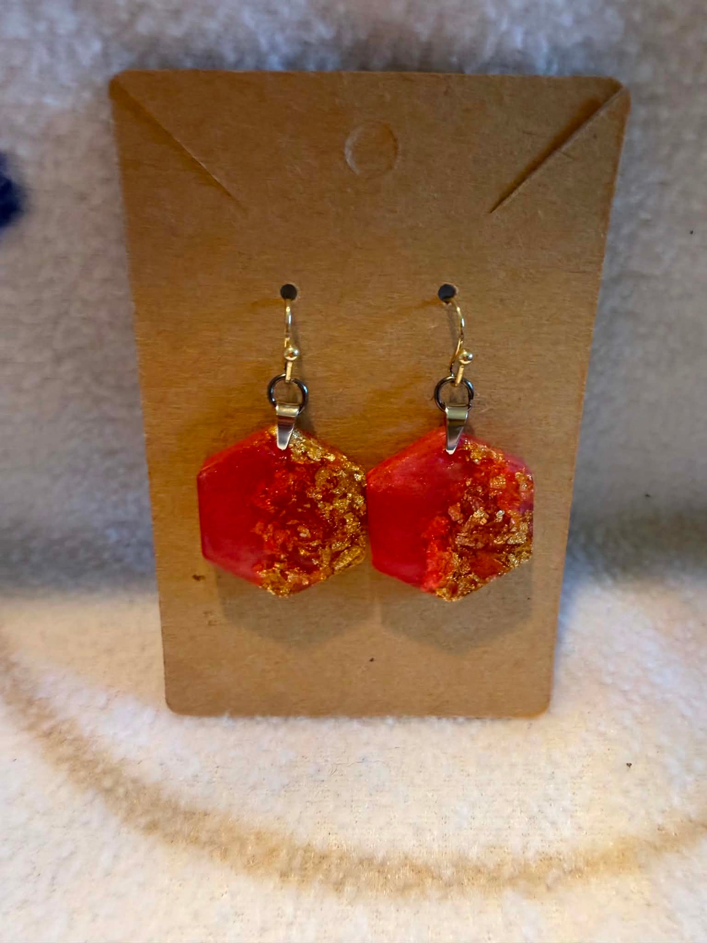 Red & Gold Foil Hexagonal Resin Jewelry Set