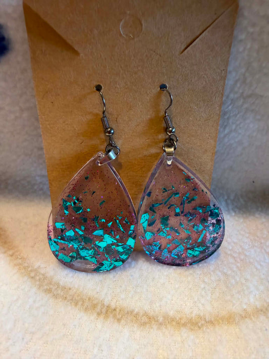 Pink, Purple & Blue Confetti Teardrop Resin Dangle Earrings