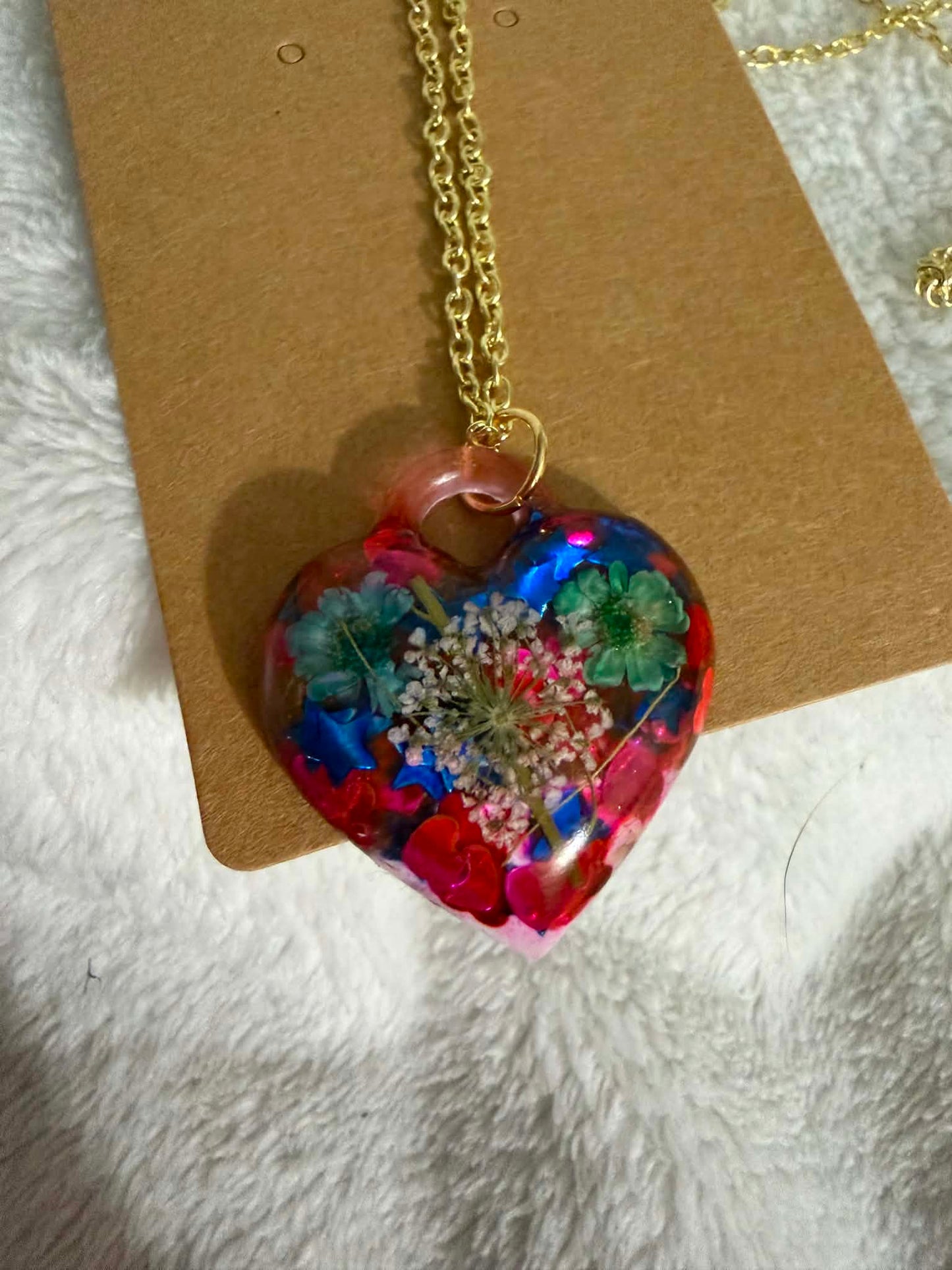 Botanical Heart Resin Pendant Necklace