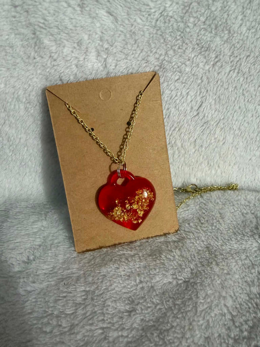 Crimson Heart Resin Pendant Necklace