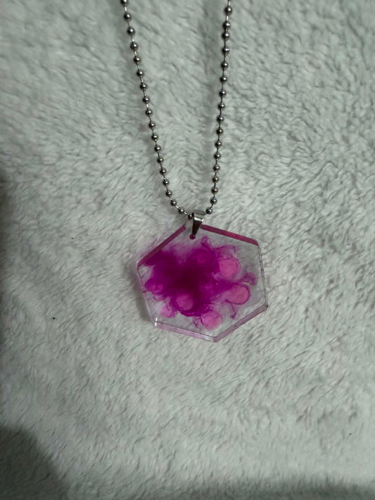 Magenta & Purple Alcohol Ink Resin Hexagon Pendant Necklace