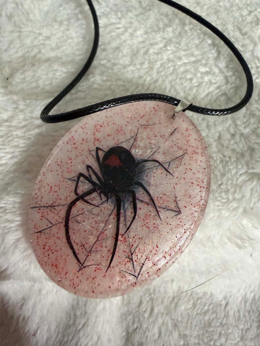 Black Widow Spider Resin Pendant Necklace