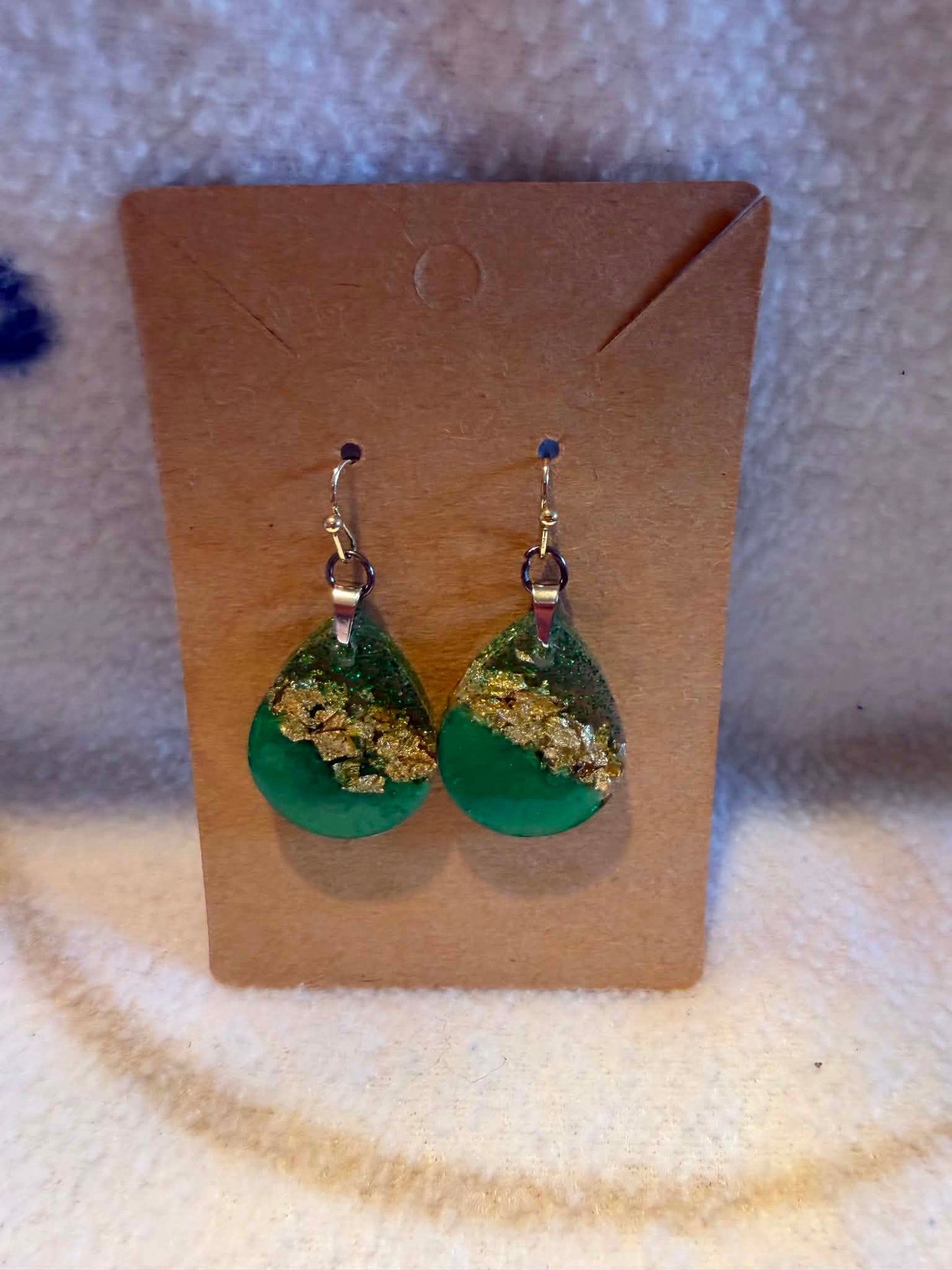 Emerald & Gold Foil Teardrop Resin Jewelry Set