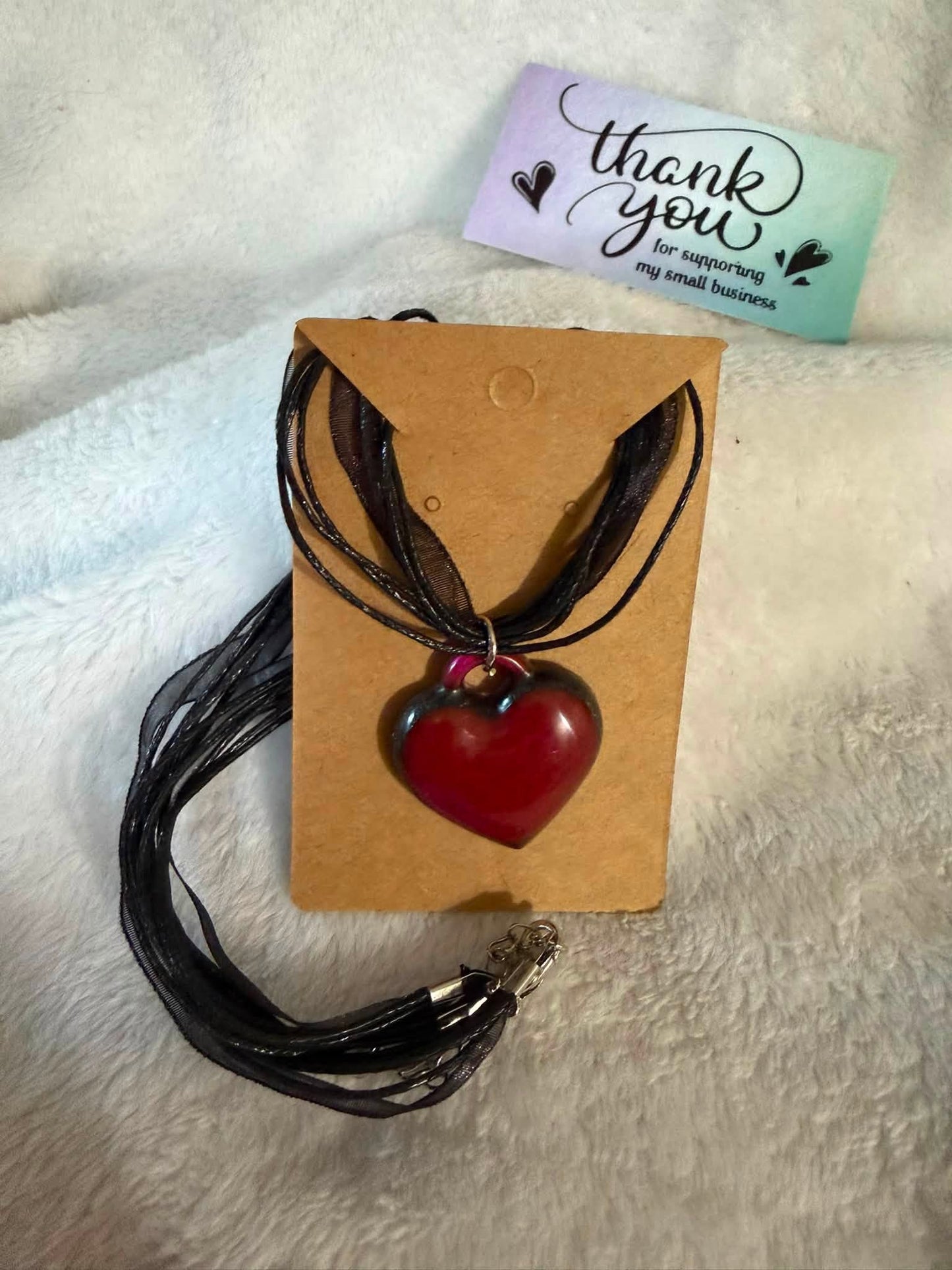 Whimsigoth Puffy Heart Resin Ribbon Necklace