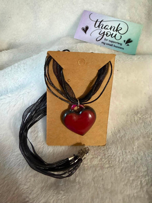 Whimsigoth Puffy Heart Resin Ribbon Necklace
