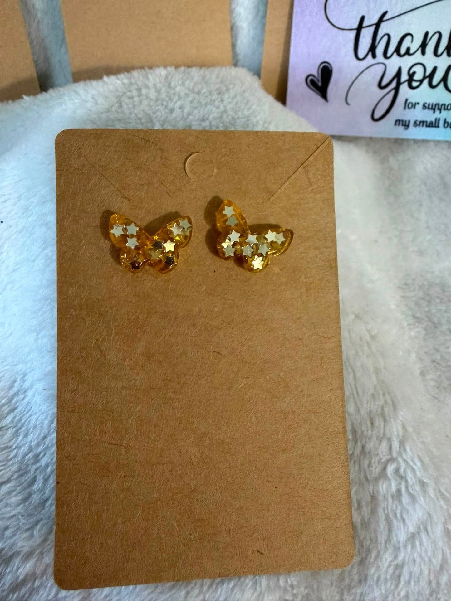 Gold & White Star Butterfly Earrings