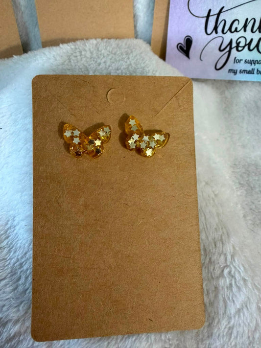 Gold & White Star Butterfly Earrings