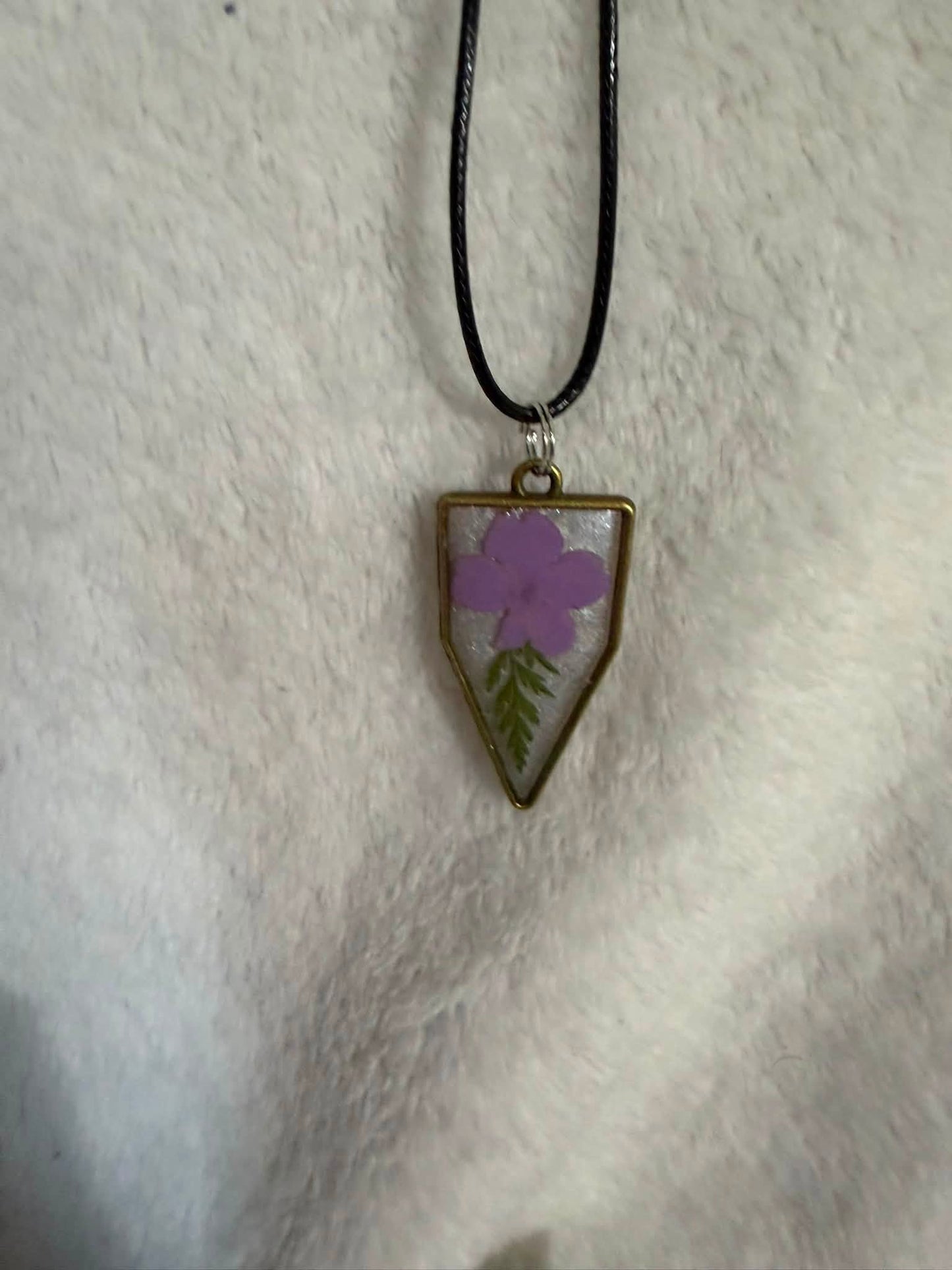 Pressed Periwinkle & Leaf Shield Pendant Necklace
