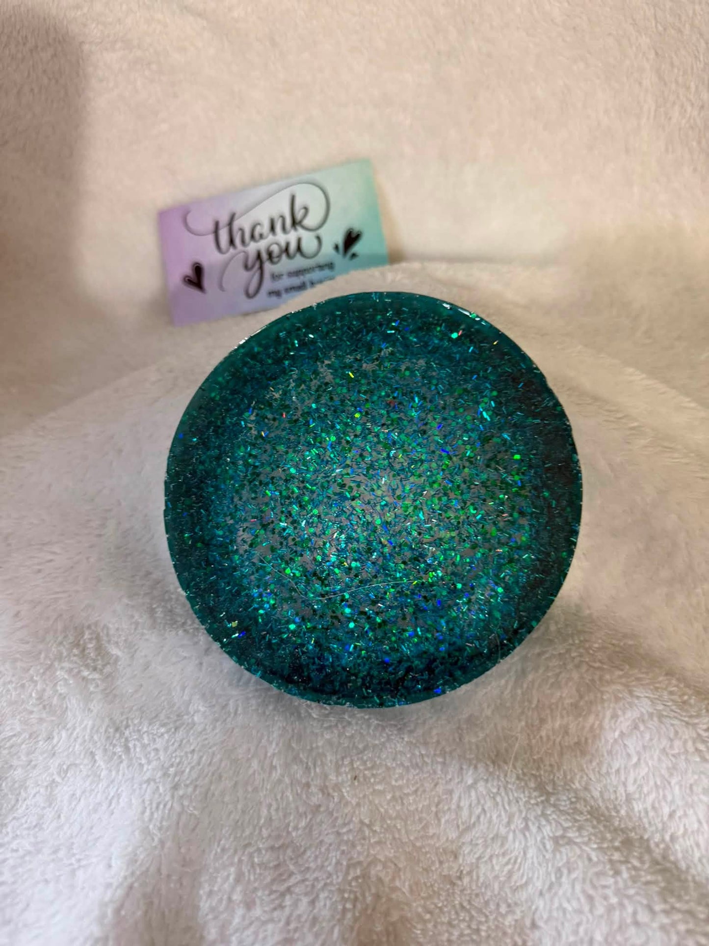 Green & Teal Chunky Glitter Round Ashtray