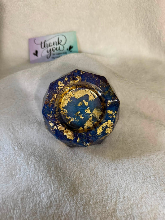 Deep Blue & Gold Foil Octagonal Ashtray