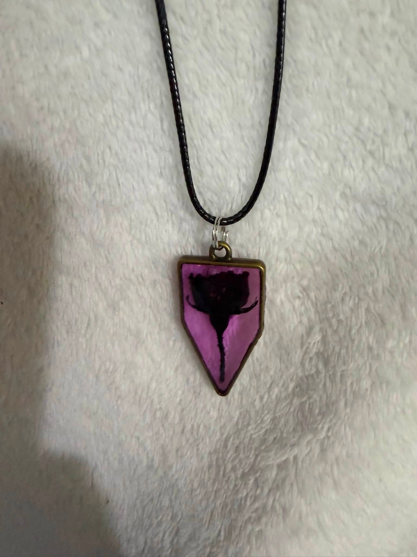 Magenta & Black Rose Blossom Shield Necklace