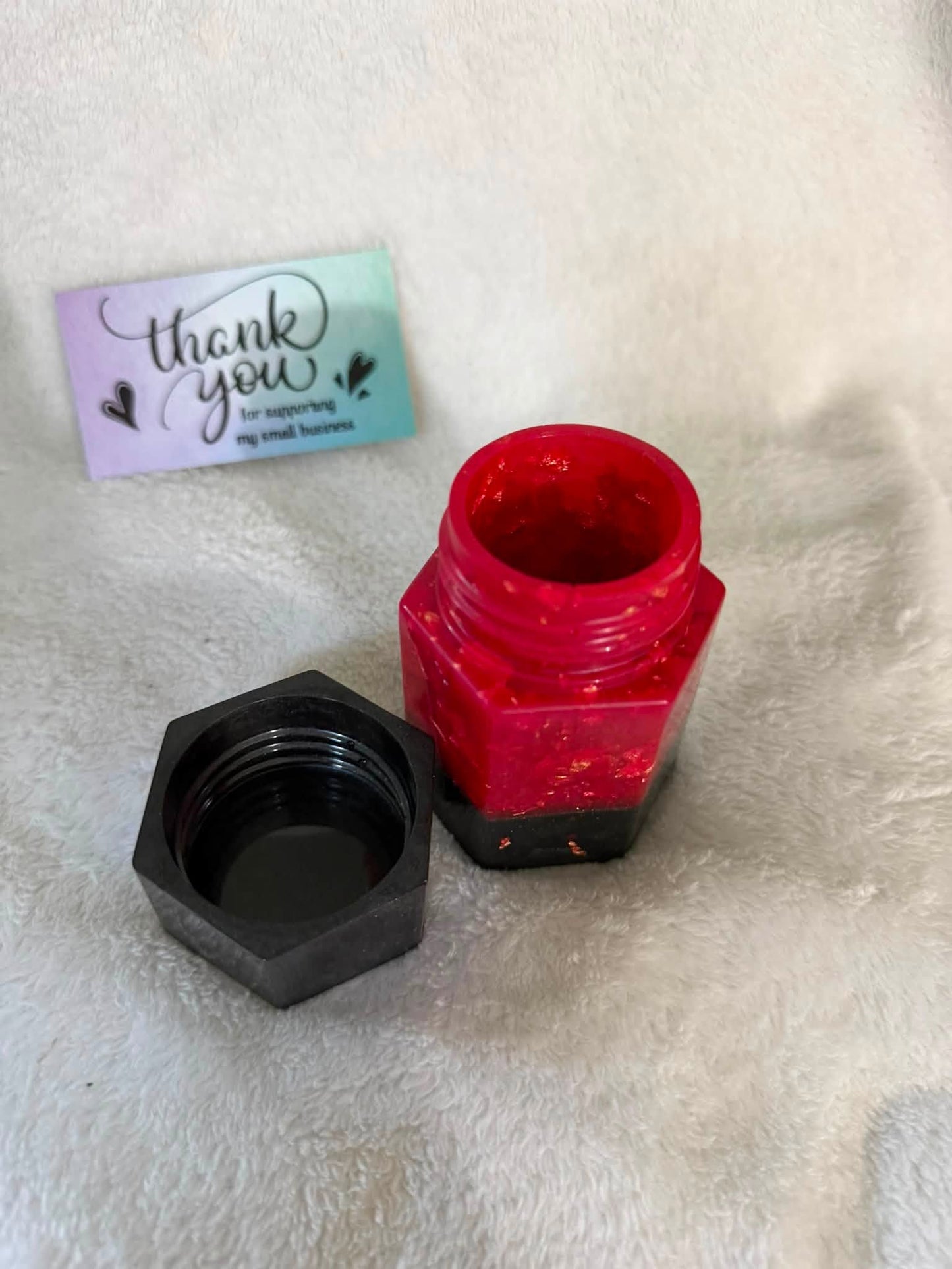 Black, Red & Gold Tri-Band Hexagonal Stash Jar