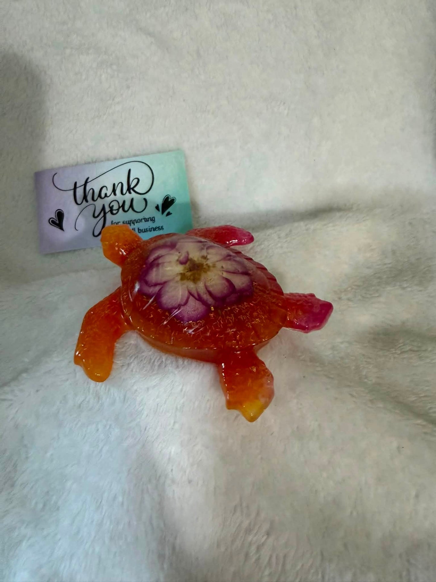 Sea Turtle Figurine with Dried Mini Rose