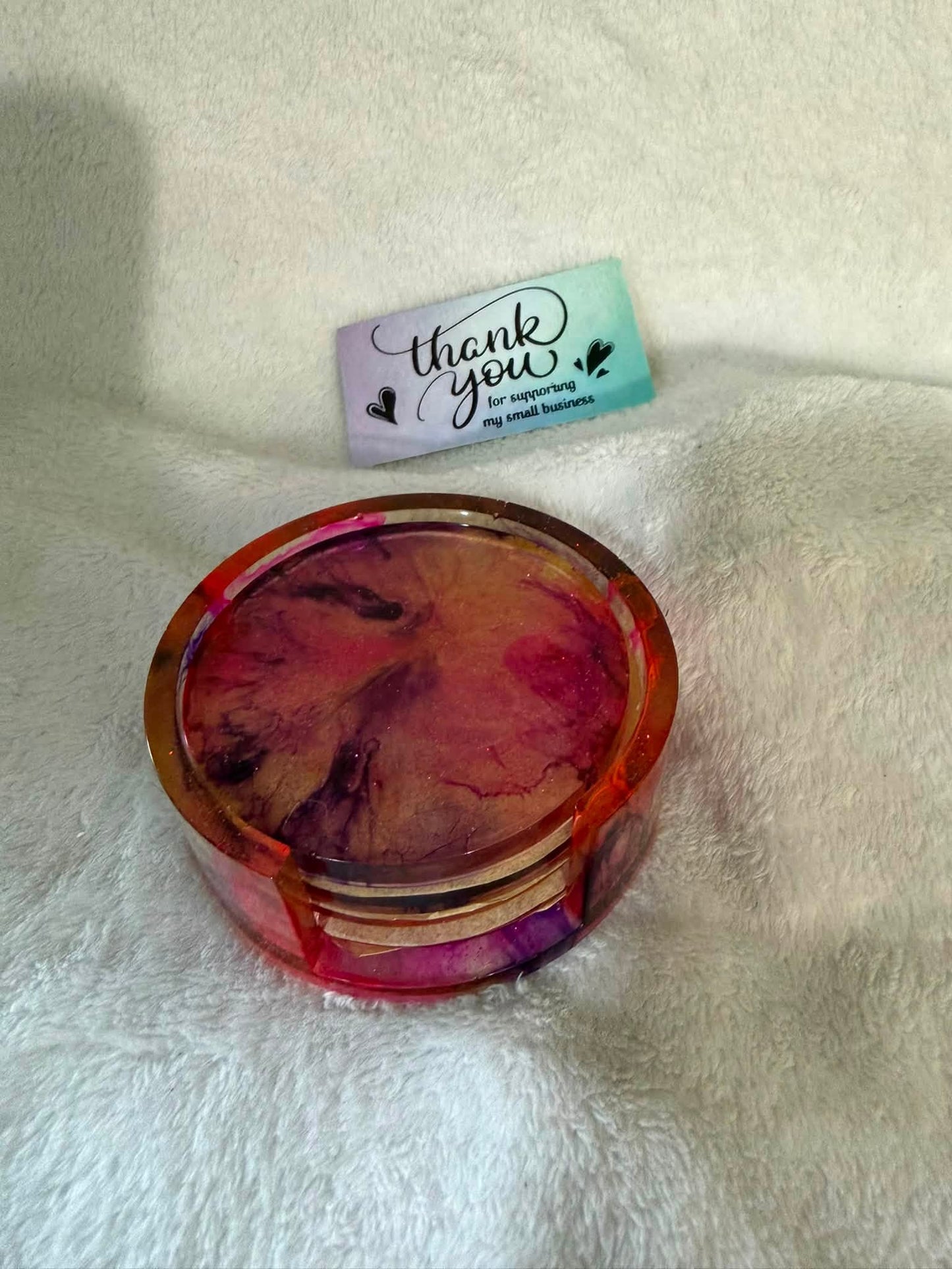 Pink & Purple Tie Dye 5 Piece Coaster Set with Holder