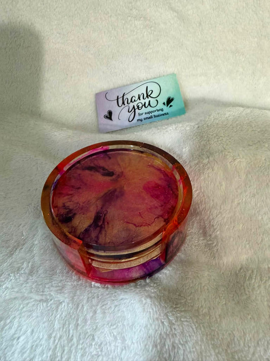Pink & Purple Tie Dye 5 Piece Coaster Set with Holder