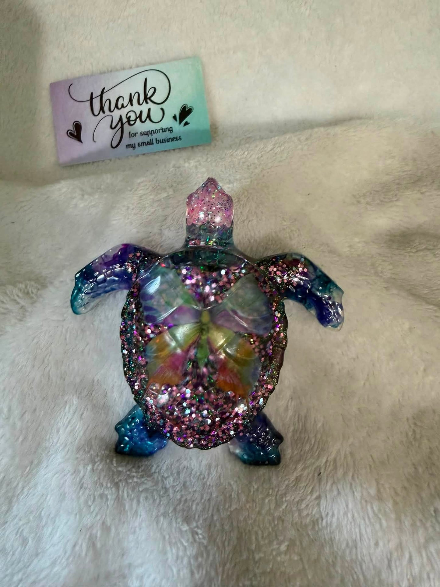 Sea Turtle with Butterfly Resin Figurine