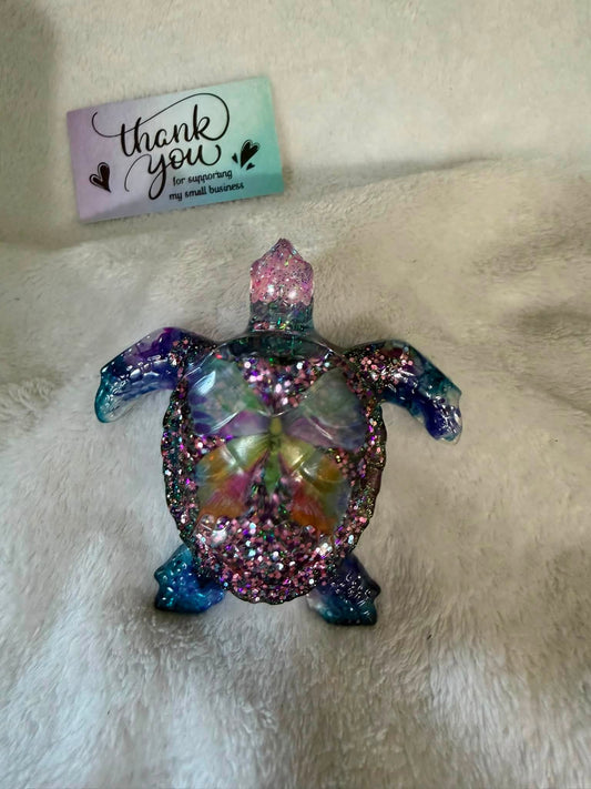 Sea Turtle with Butterfly Resin Figurine