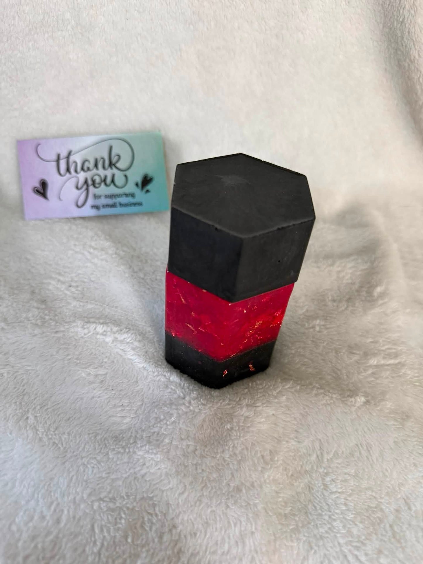 Black, Red & Gold Tri-Band Hexagonal Stash Jar