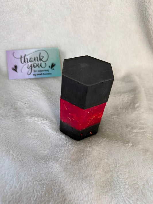 Black, Red & Gold Tri-Band Hexagonal Stash Jar