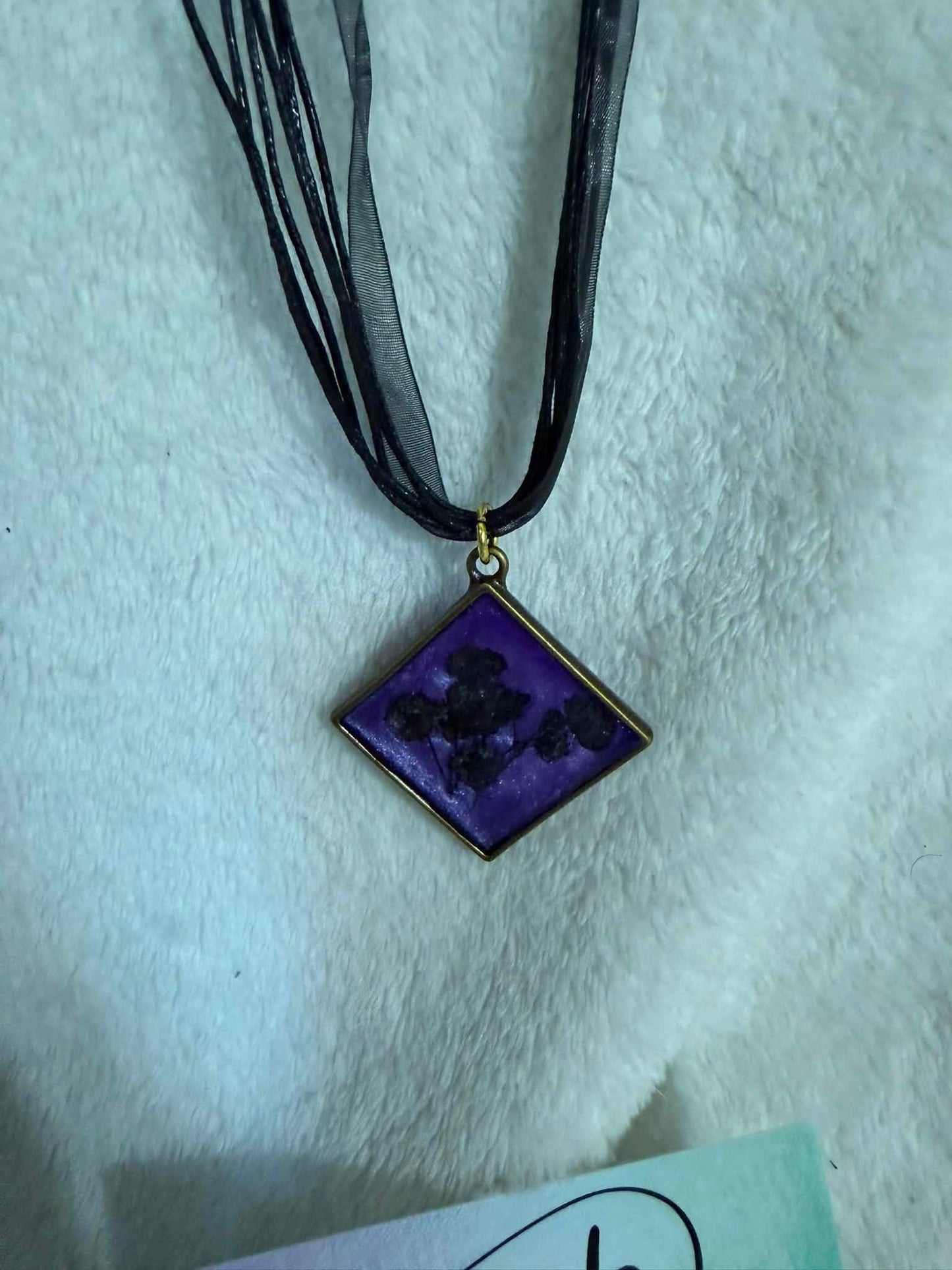 Pressed Black Gypsophila Diamond Resin Necklace