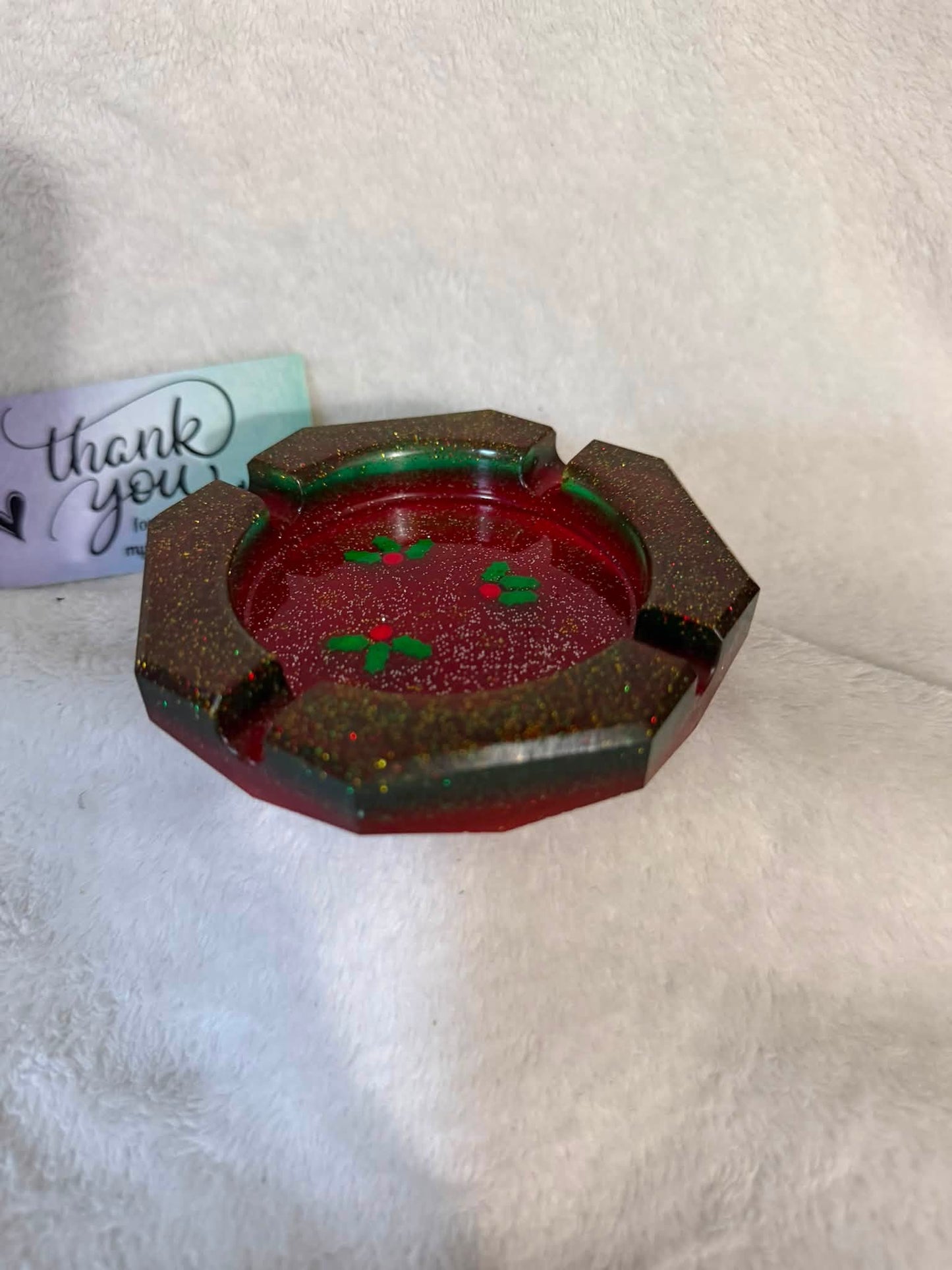 Red Glitter Mistletoe Octagonal Ashtray