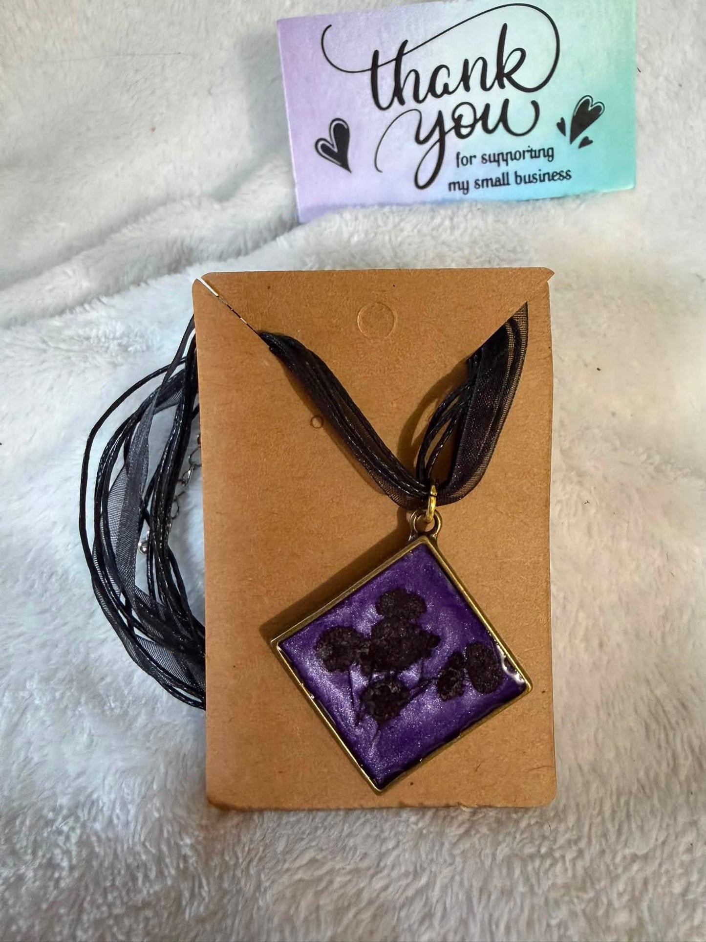 Pressed Black Gypsophila Diamond Resin Necklace