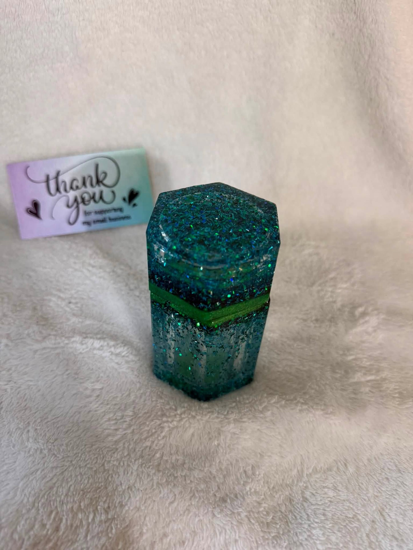 Teal, Blue & Green Glitter Hexagonal Stash Jar