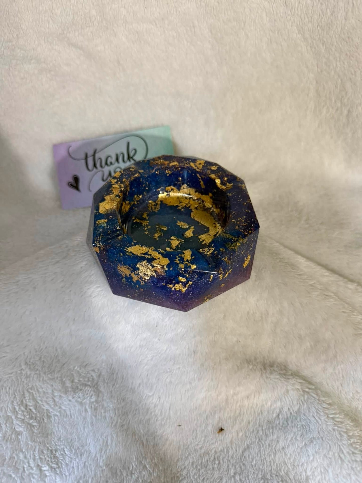 Deep Blue & Gold Foil Octagonal Ashtray