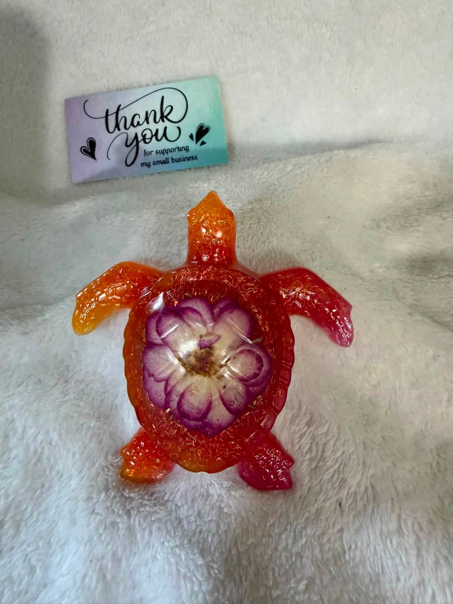 Sea Turtle Figurine with Dried Mini Rose