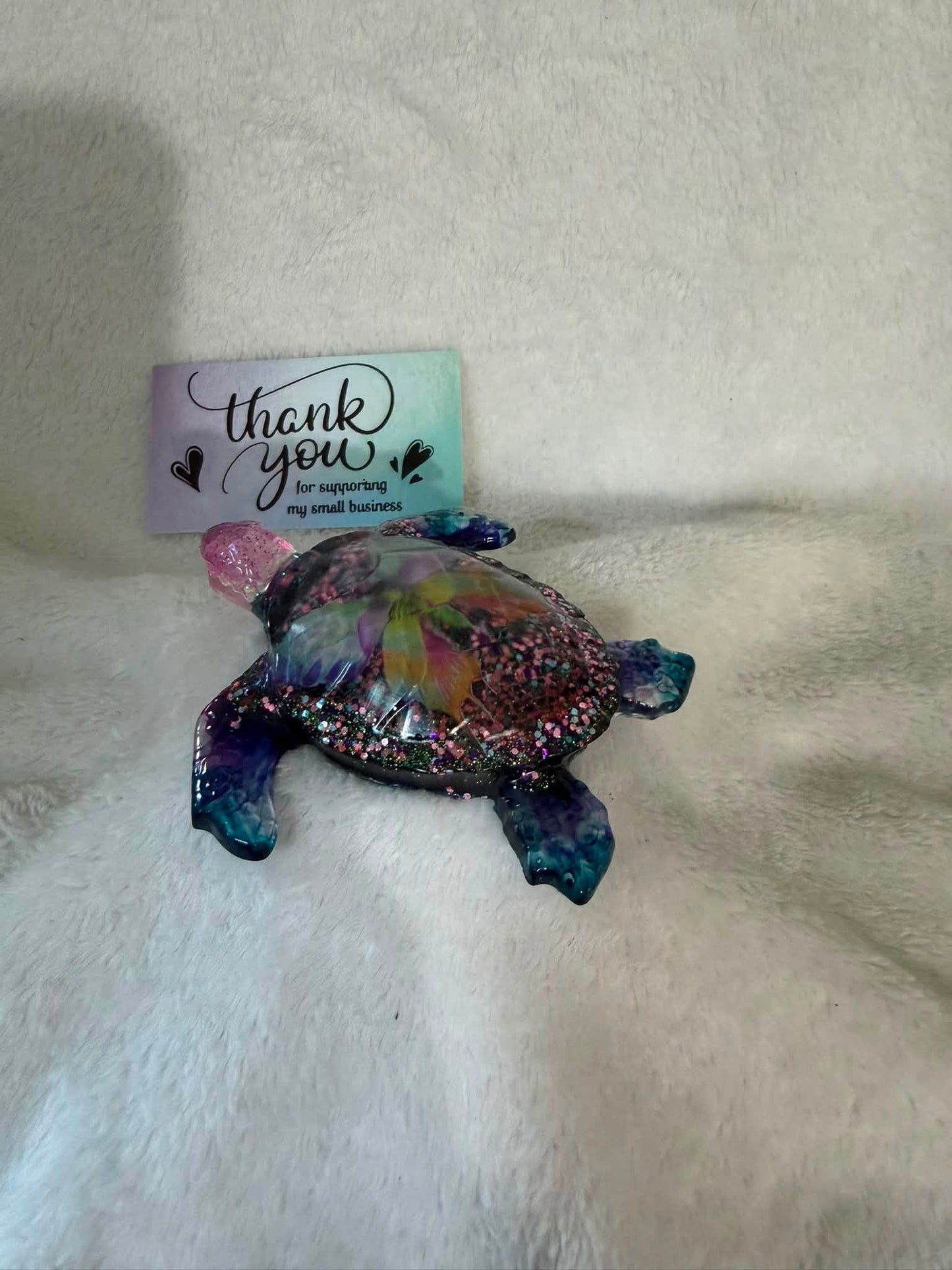 Sea Turtle with Butterfly Resin Figurine