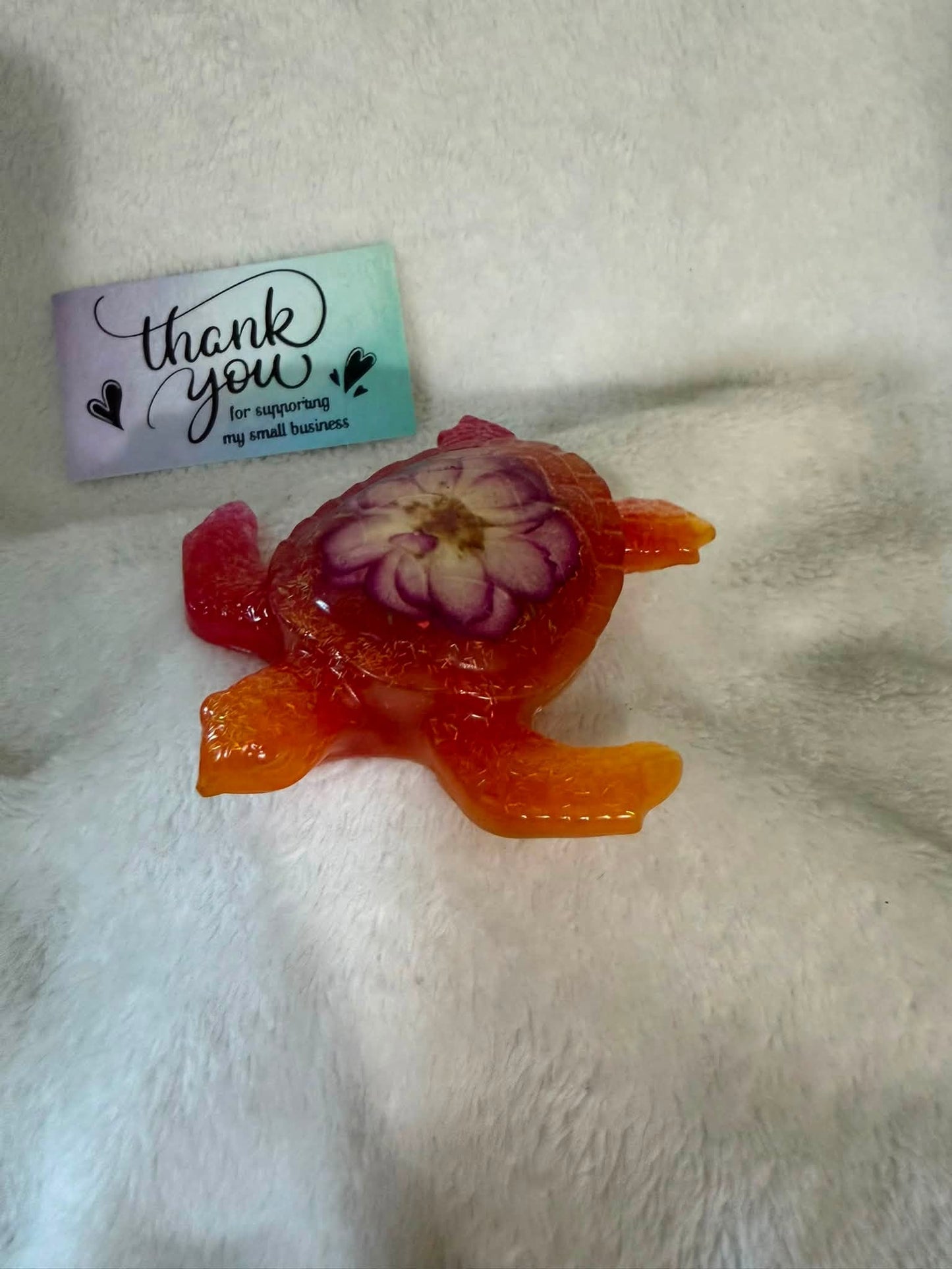 Sea Turtle Figurine with Dried Mini Rose