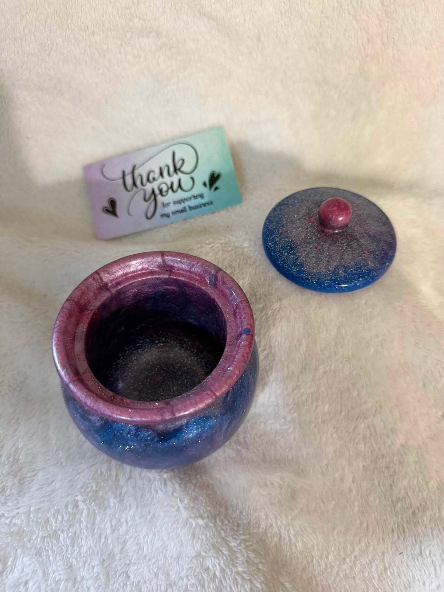 Galaxy Blue & Pink Cauldron Trinket Jar with Lid