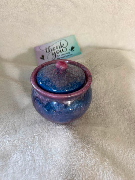 Galaxy Blue & Pink Cauldron Trinket Jar with Lid
