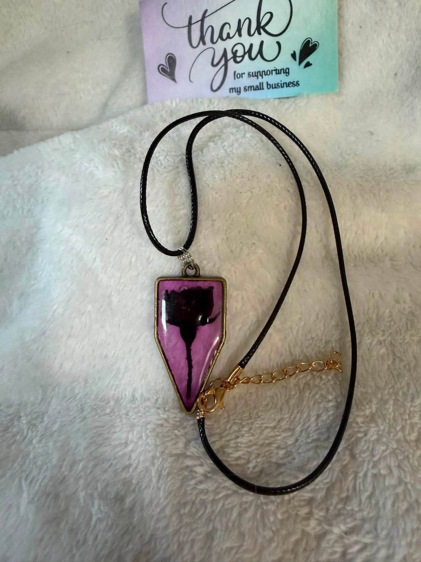 Magenta & Black Rose Blossom Shield Necklace