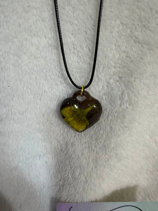 Preserved Ginkgo Leaf Heart Pendant Necklace