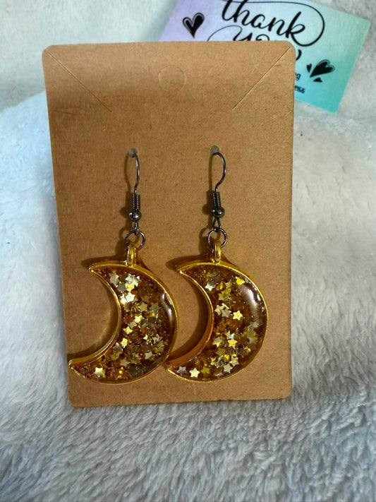 Celestial Gold Moon Dangle Earrings