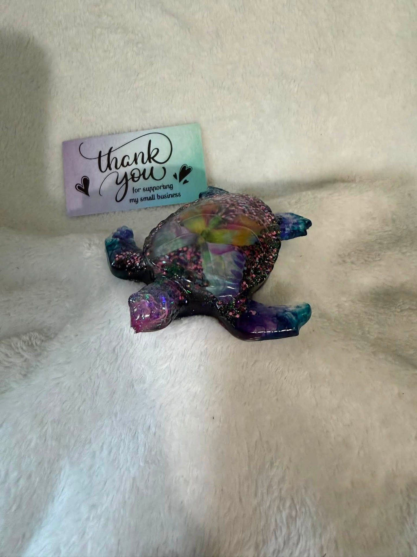Sea Turtle with Butterfly Resin Figurine