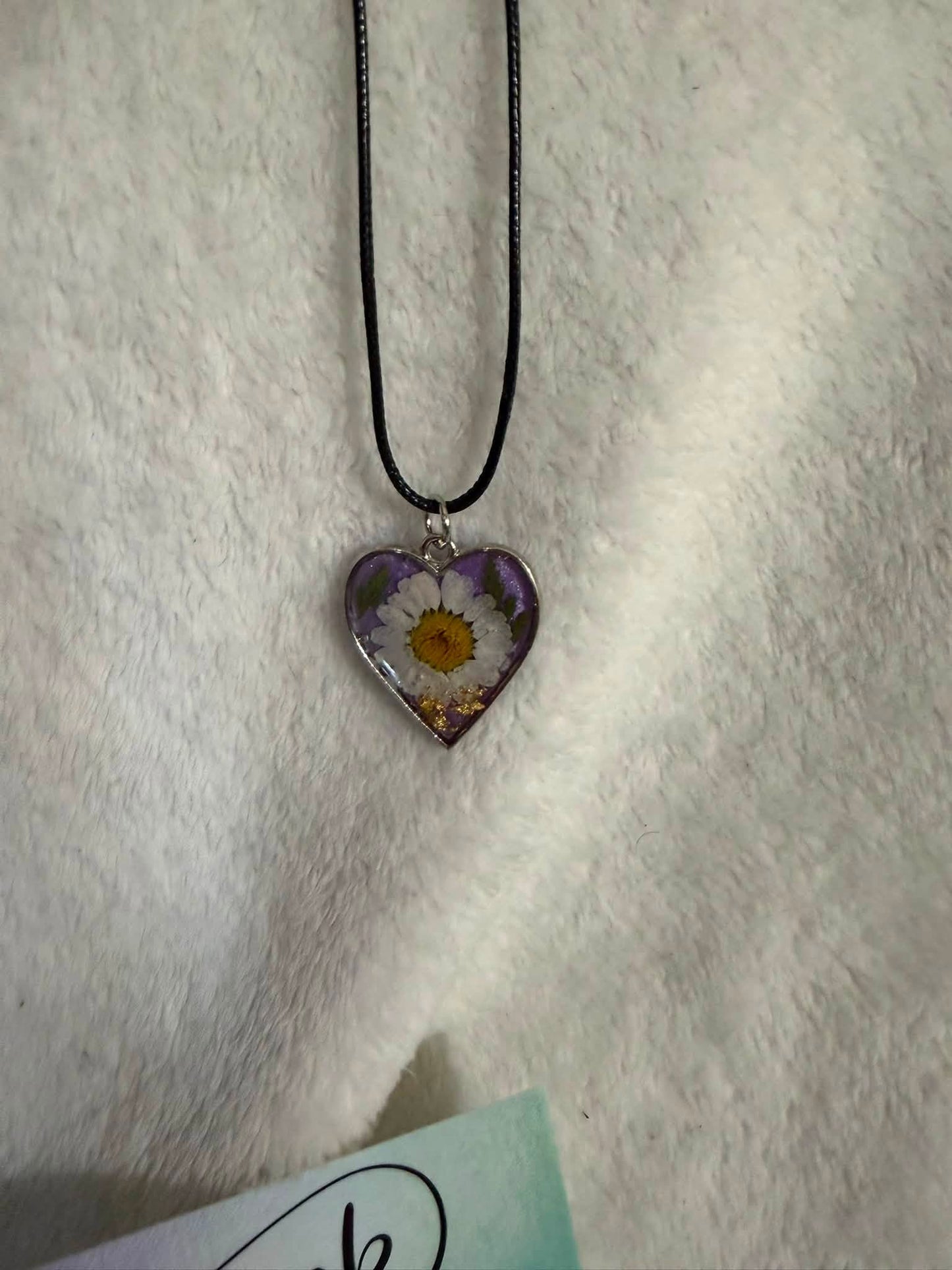 Lavender Daisy Heart Pendant Necklace