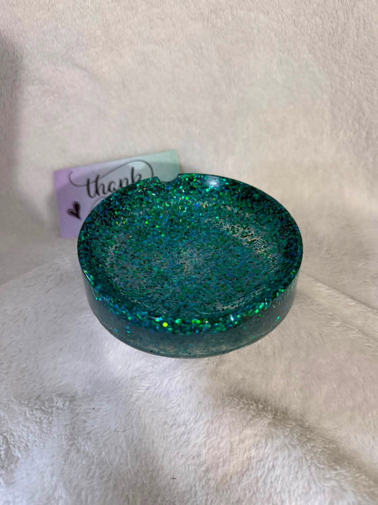 Green & Teal Chunky Glitter Round Ashtray