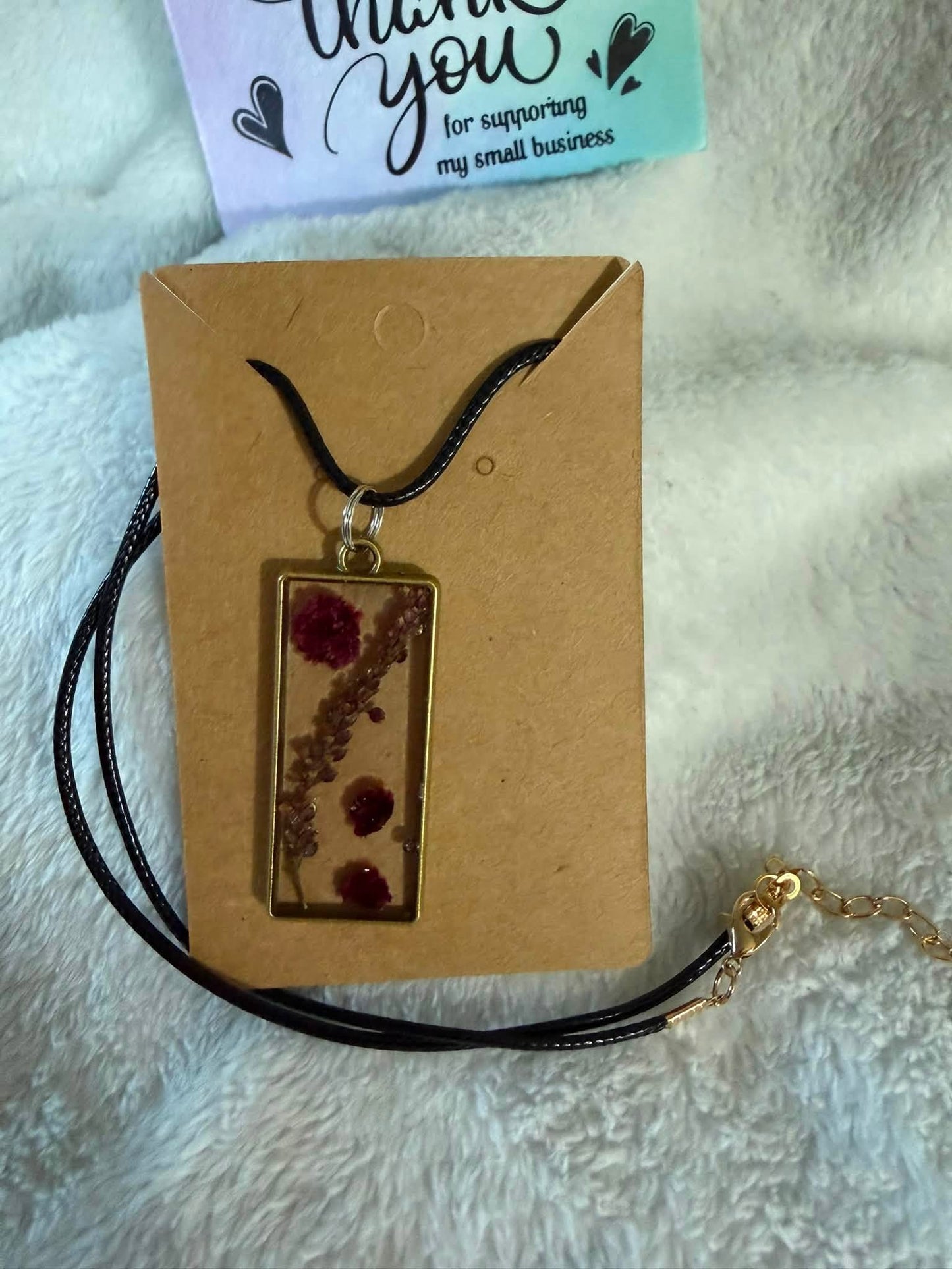 Gypsophila & Amaranth Rectangular Pendant Necklace